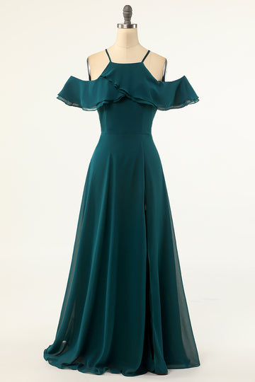 Vestido verde de ombro frio do baile